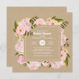 Rosa Peonie Kraft Papper Rustic Möhippa Inbjudningar