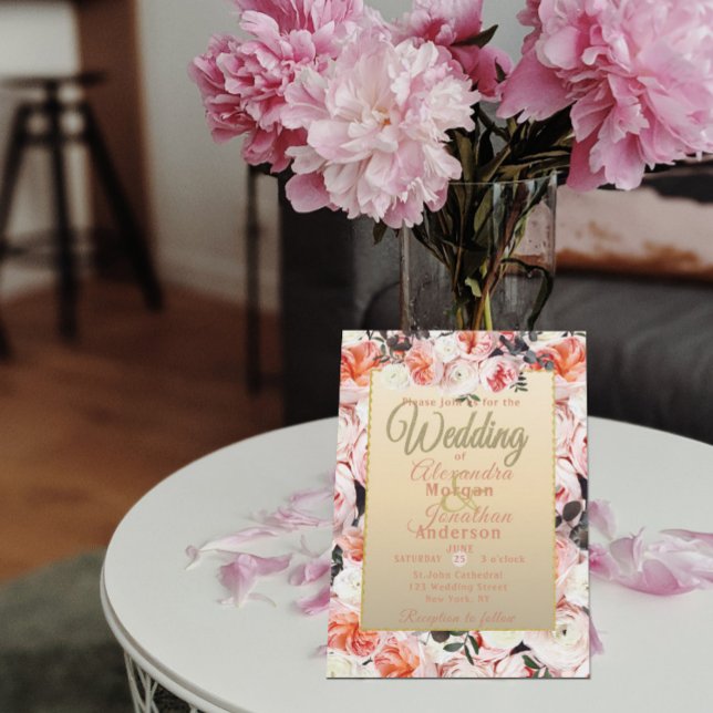 Rosa Peonier och eukalyptus Löv Bouquet Bröllop Inbjudningar (Skapare uppladdad)