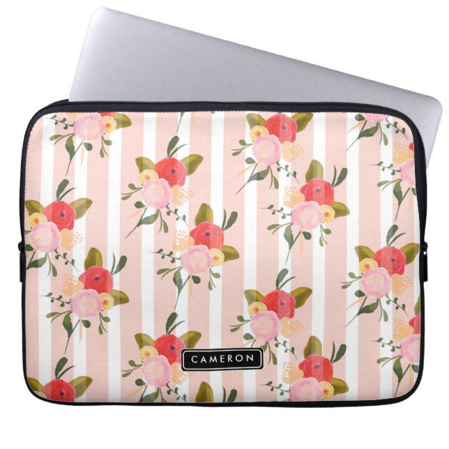  Rosa Peonier och Rand Personlig Laptop Fodral (Framsidan)