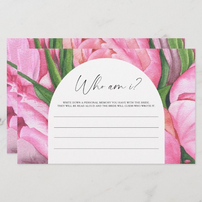 Rosa peonier - Vem är jag som spelar möhippa? Brevpapper (Fram/baksida)