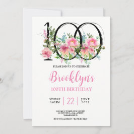 Rosa Peonies 100-årsdag Inbjudningar