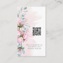 Rosa Peonies and Greenery QR Info Code Visitkort