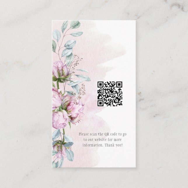  Rosa Peonies and Greenery QR Info Code Visitkort (Framsida)