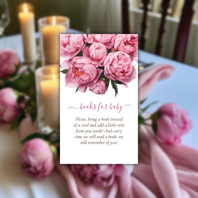 Rosa Peonies Baby Shower Bokar för Baby Tilläggskort (Pink Peonies Baby Shower Books for Baby Enclosure Card)