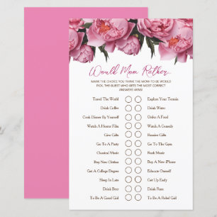 Rosa Peonies Baby Shower Game skulle Mamma snarare