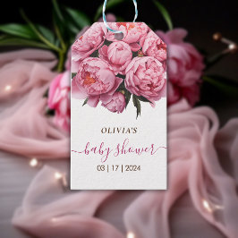 Rosa Peonies Baby Shower Presentetikett