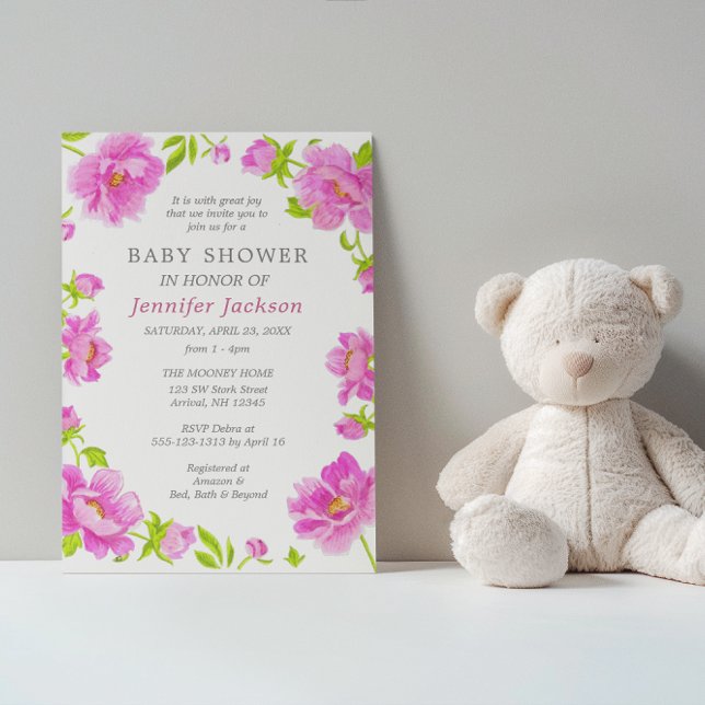 Rosa Peonies Baby Shower Small Investigation Inbjudningar (Skapare uppladdad)