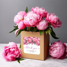 Rosa Peonies Baby Shower Tack Fyrkantigt Klistermärke