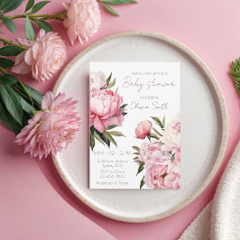 Rosa Peonies babydusch Inbjudningar