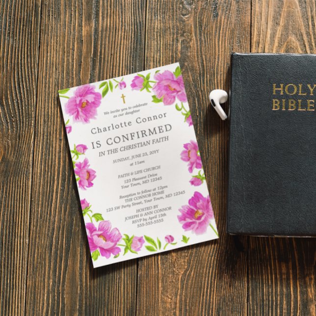 Rosa Peonies Bekräftelse Inbjudningar (Skapare uppladdad)