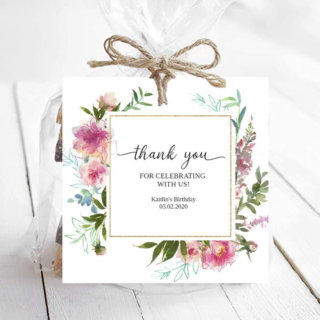 Rosa Peonies Birthday Gåvor Etiketter (Skapare uppladdad)