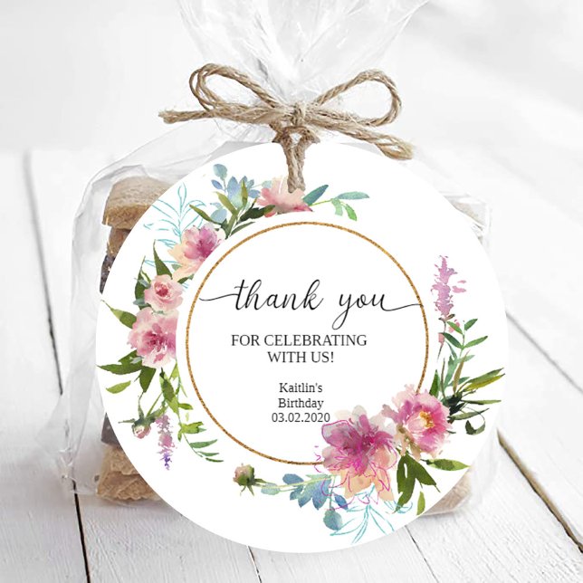 Rosa Peonies Birthday Gåvor Etiketter (Skapare uppladdad)