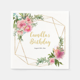 Rosa Peonies Birthday Pappersservett