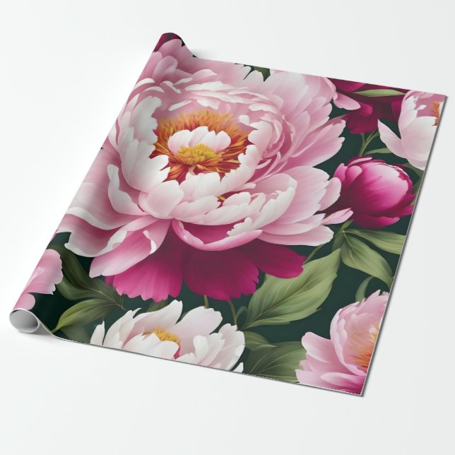 Rosa Peonies blad Presentpapper (Utrullad)