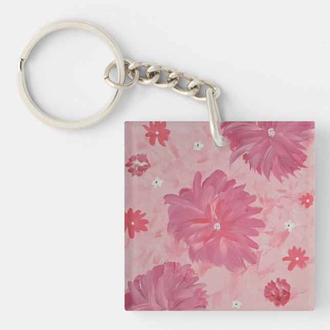 Rosa Peonies Blommigt Acrylic Square Keychain (Framsidan)