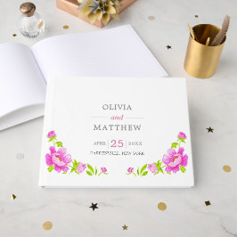 Rosa Peonies Blommigt Bröllop Guest Bok