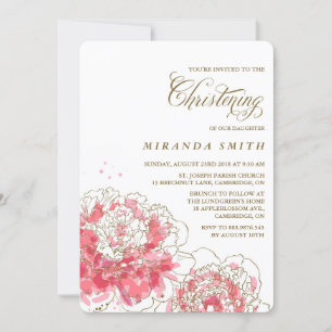 Rosa Peonies Blommigt Christening-inbjudan Inbjudningar