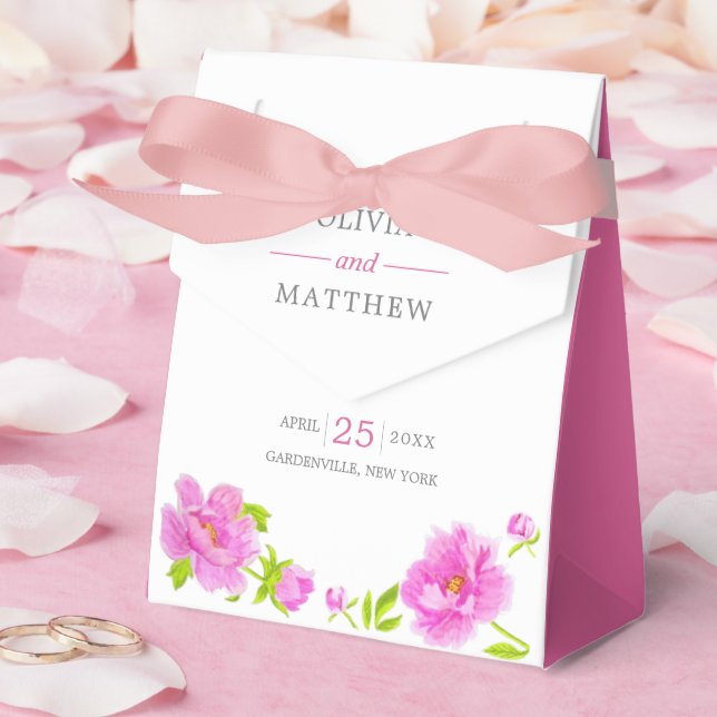 Rosa Peonies Blommigt Magenta Wedor Favor Box Presentaskar (Bröllop)