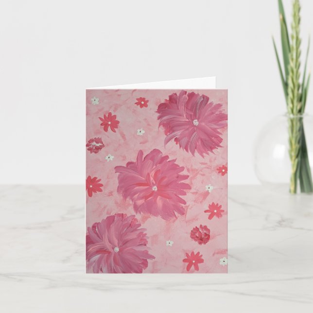 Rosa Peonies Blommigt Note Card Tack Kort (Framsida)