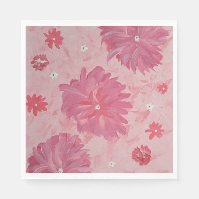 Rosa Peonies Blommigt Party Napkins Pappersservett (Framsidan)