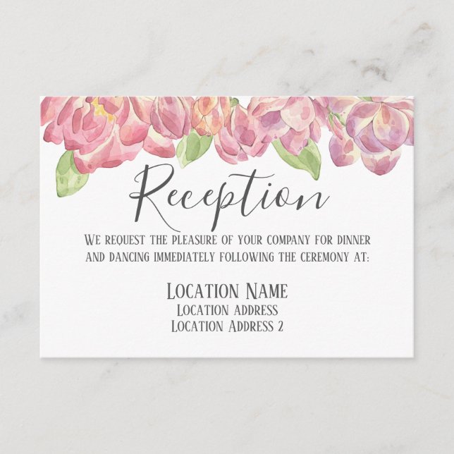Rosa Peonies blommigt Reception Accommodation Card Tilläggskort (Framsida)