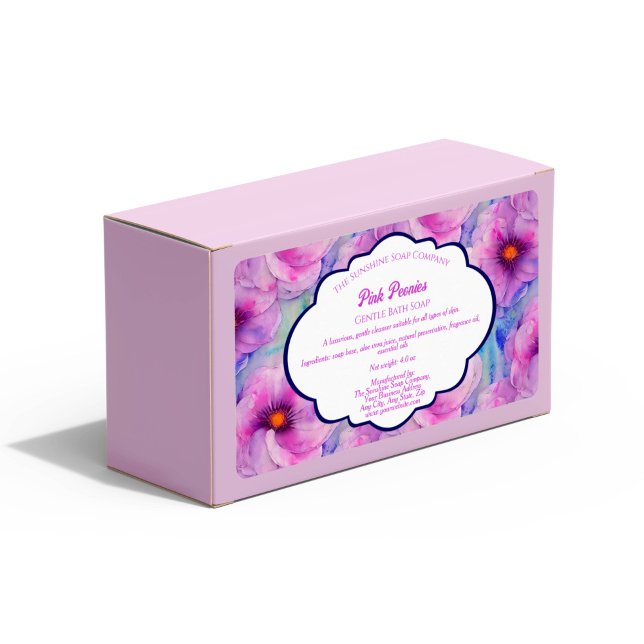 Rosa Peonies Blommigt Soap Packaging Label Fraktsedel (Skapare uppladdad)
