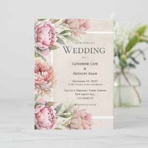 Rosa Peonies Blommigt Watercolor bröllopsinbjudan Inbjudningar