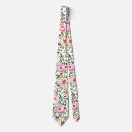 Rosa Peonies Blommigt Watercolor Flowers Necktie Slips