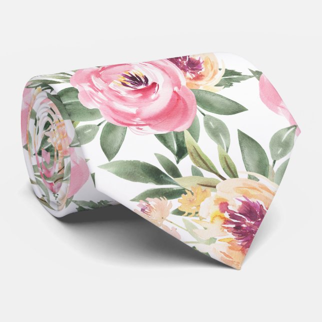 Rosa Peonies Blommor Vattenfärg Blommor Slipsklöve Slips (Rullad)