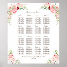Rosa  Peonies Bloom Bröllop Sittplatsdiagram Poster