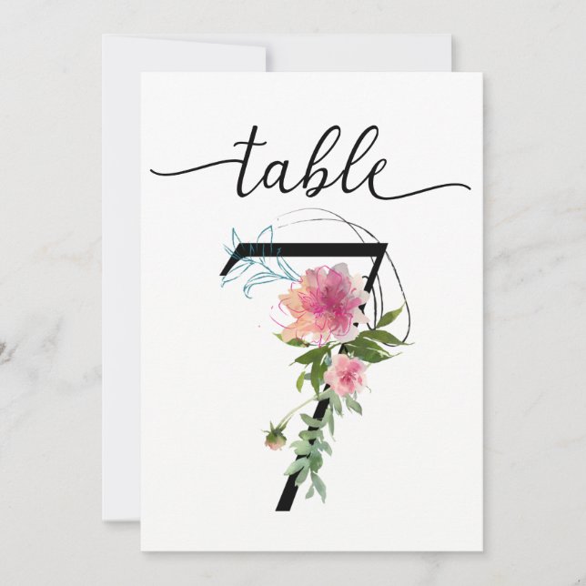 Rosa Peonies Bord sju Bordsnummer (Framsida)