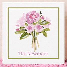 Rosa Peonies Bouquet Grönt Gräns Gift Anteckningskort