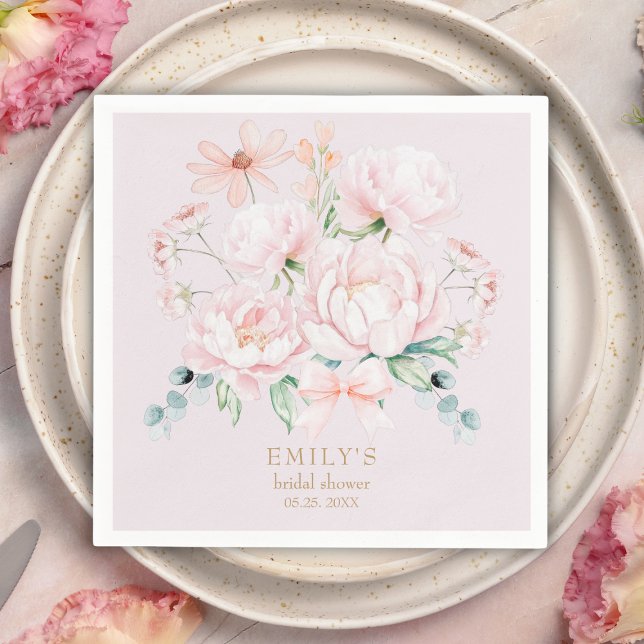 Rosa Peonies Bow WildblommGarden Möhippa Pappersservett (Skapare uppladdad)