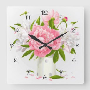 Rosa Peonies Bra Blommigt Fyrkantig Klocka