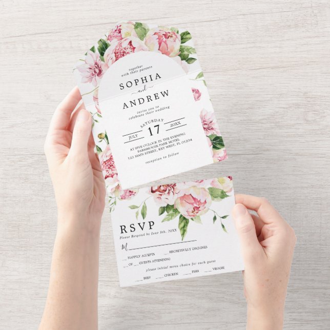  Rosa Peonies Bröllop alla på en (Tearaway)