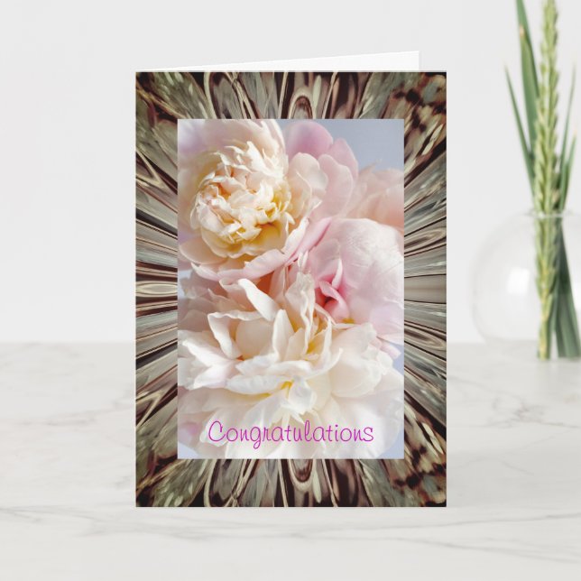 Rosa Peonies Bröllop Card Kort (Framsida)