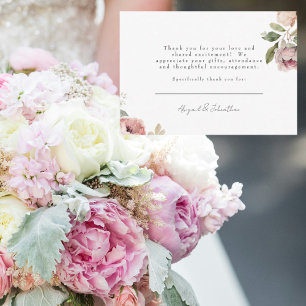 Rosa Peonies Bröllop-meddelande - enkelt tack, dit Tack Kort