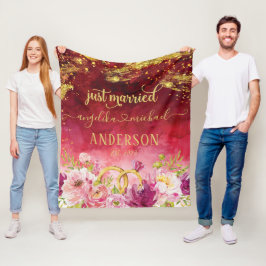 Rosa Peonies Bröllop Ring Red Guld Ny gifta Fleecefilt