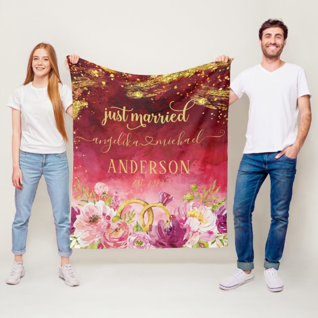 Rosa Peonies Bröllop Ring Red Guld Ny gifta Fleecefilt (På plats)