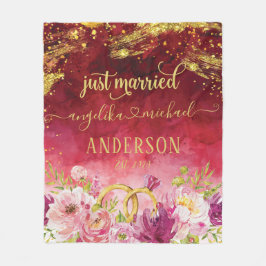 Rosa Peonies Bröllop Ring Red Guld Ny gifta Fleecefilt