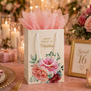 Rosa Peonies Burgunderröd Blommiga blad Sweet 16  