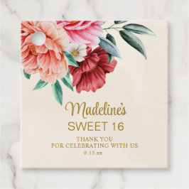 Rosa Peonies Burgundy Blommigt Lövs Sweet 16 Gåvor Etiketter