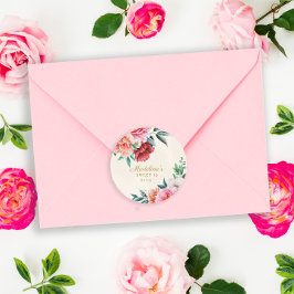 Rosa Peonies Burgundy Blommor Söta 16   Runt Klistermärke