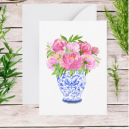 Rosa Peonies Chinoiserie Vas Anteckningskort