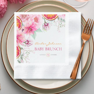 Rosa Peonies & Citrus Baby Shower Pappersservett