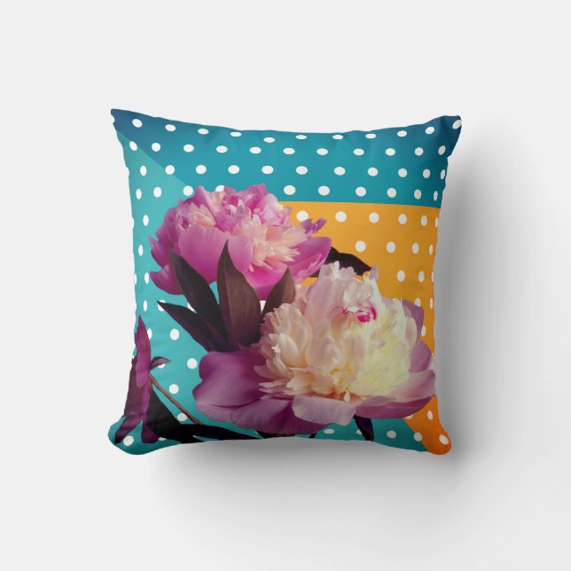 Rosa Peonies & Dots Anpassningsbar Cushion Kudde (Framsida)