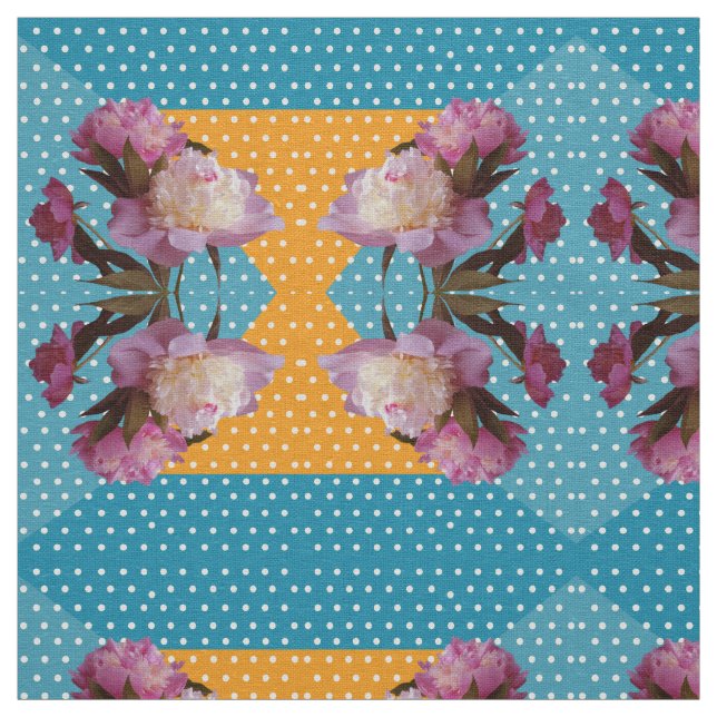 Rosa Peonies & Dots Anpassningsbar Ivory Linen Fab Tyg (Prov)