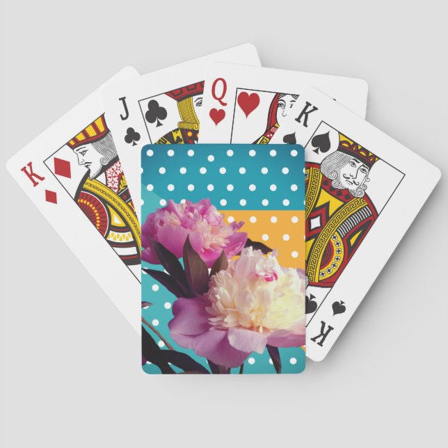 Rosa Peonies & Dots betalkort Casinokort (Baksidan)