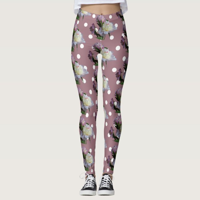 Rosa Peonies Elegant Anpassningsbar Leggings (Framsida)