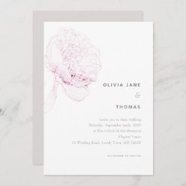 Rosa Peonies Elegant Blommigt Sketch Bröllop Inbjudningar